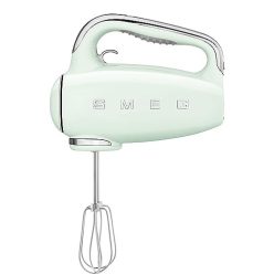   Smeg HMF01PGEU elektromos mixer, 9 sebesség, turbó, sima indítás, 4 habverő, 2 dagasztókar, bevonatos, 250 W (pasztell zöld)
