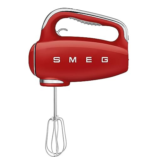 Smeg HMF01RDEU elektromos mixer, 9 sebesség, turbó, sima indítás, 4 habverő, 2 dagasztó, bevonatos, 250 W (piros)