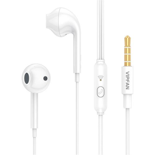 Vezetékes fülhallgató Vipfan M15, 3,5 mm-es jack, 1 m (fehér)