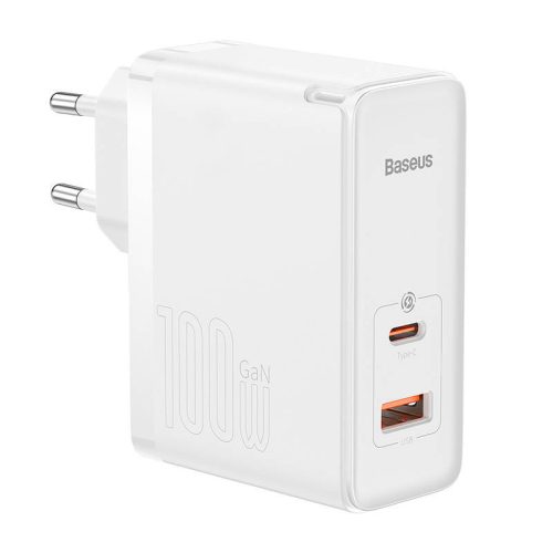 Baseus GaN5 Pro USB-C + USB fali töltő, 100W  + 1m kábel (fehér)
