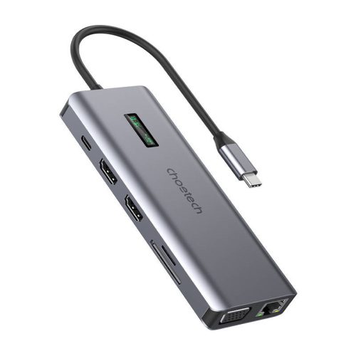 Adapter 12w1 Choetech HUB-M26 USB-C for USB-C+ USB-A+ HDMI+ VGA+ AUX+ SD+ TF (szürke)