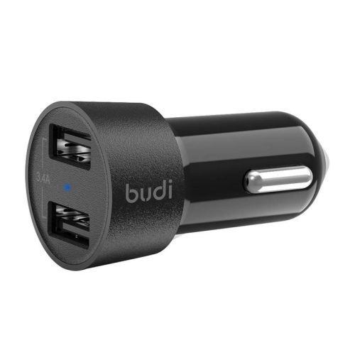 LED autós töltő Budi, 2x USB, 3,4A (fekete)