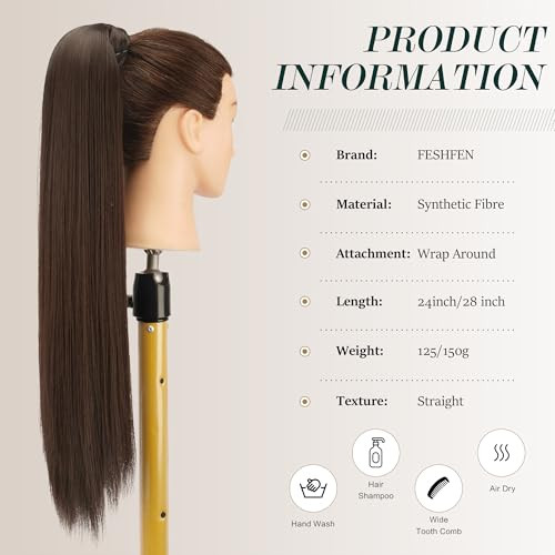 FESHFEN hosszú egyenes lófarok hajdarab, szintetikus hajhosszabbítás, nőknek és - outlet termék