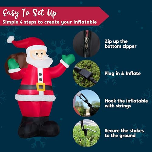 Joiedomi 1.8M/6FT felfújható Mikulás ajándéktáskával, beépített LED-ekkel karácsonyi - outlet termék