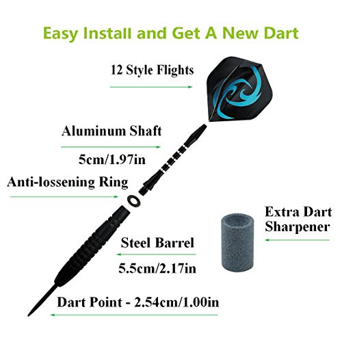 KOHMUI Dartpfeile, 12 darabos acél darts készlet, 23 gramm profi acélhegyű darts - outlet termék