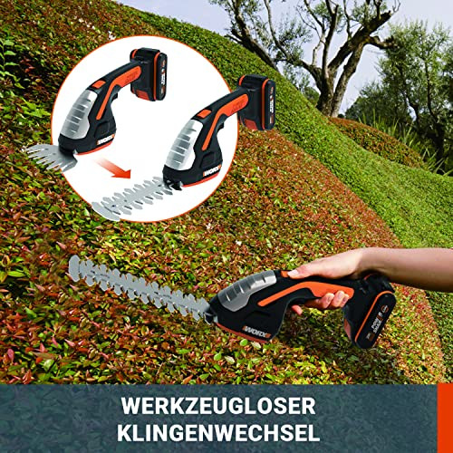 WORX WG801E - akkumulátoros fű- és bokornyíró 20V PowerShare 3 az 1-ben olló, 20 cm - outlet termék