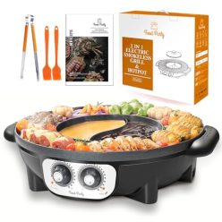   Food Party Hot Pot elektromos főzőlap BBQ grillel 220V, 2200W, 2 az 1-ben - outlet termék