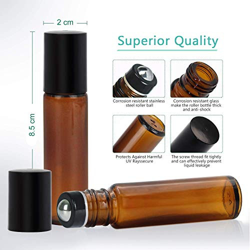 Yalbdopo illóolaj roller üveg 10ml újratölthető borostyán üveg fekete kupakkal 12 - outlet termék