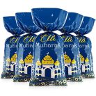 100 darab Eid Mubarak ajándéktasak, kék-arany ramadán mintás cellofán, átlátszó - outlet termék