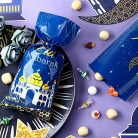 100 darab Eid Mubarak ajándéktasak, kék-arany ramadán mintás cellofán, átlátszó - outlet termék