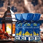 100 darab Eid Mubarak ajándéktasak, kék-arany ramadán mintás cellofán, átlátszó - outlet termék