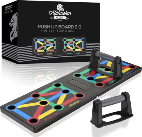 ALPHASKIN® Premium Push-Up Board szett 9 az 1-ben - összecsukható fekvőtámasz deszka - outlet termék