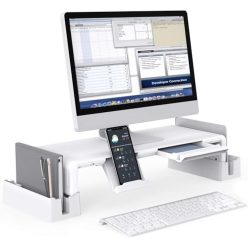   MiiKARE állítható monitorállvány tárolóval kihúzható fiók + mobiltelefon tartó + 2 - outlet termék
