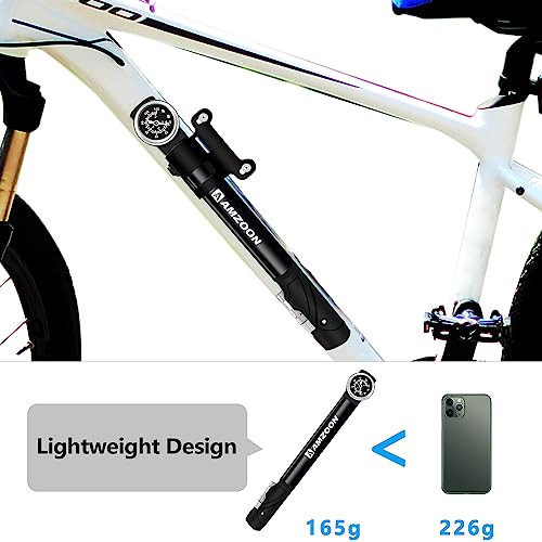 AMZOON kerékpár pumpa nyomásmérővel mini, hosszabbított tömlő, Schrader és Presta - outlet termék