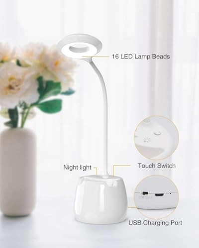 LED asztali lámpa éjszakai fénnyel, USB újratölthető olvasólámpa, 4 szemkímélő mód - outlet termék