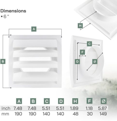 Vent Systems Ø150 mm - fehér légbeömlő műanyag fedél zsalus kültéri nyílás, beépített - outlet termék