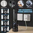 LEKIA LED zseblámpa USB újratölthető, 90,000 lumen, XHP70.2, 5 mód, taktikai - outlet termék