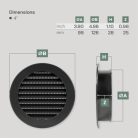 Vent Systems 10cm/100mm fekete kerek szellőzőrács beépített rovarvédelem, fürdőszoba - outlet termék