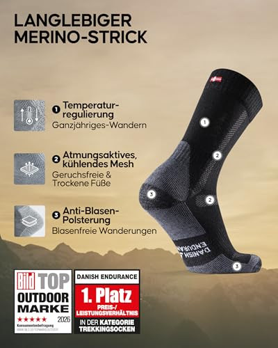 DANISH ENDURANCE túrazokni, légáteresztő merinó gyapjú, kényelmes párnázás - outlet termék