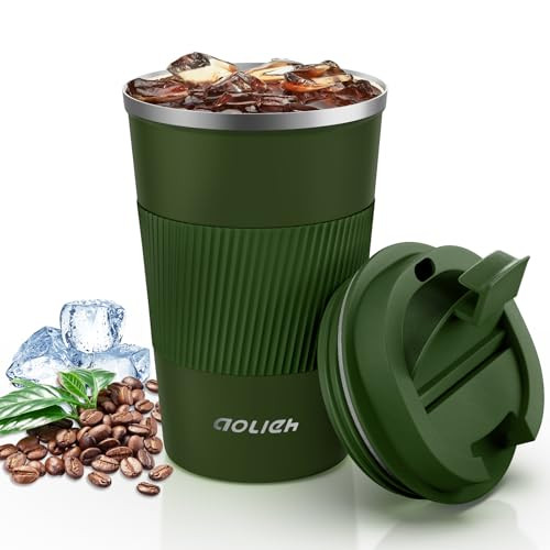 Aolieh Thermobögre, kávésbögre kifolyásmentes fedéllel, rozsdamentes acél utazóbögre - outlet termék