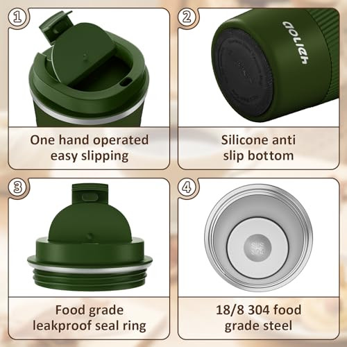 Aolieh Thermobögre, kávésbögre kifolyásmentes fedéllel, rozsdamentes acél utazóbögre - outlet termék