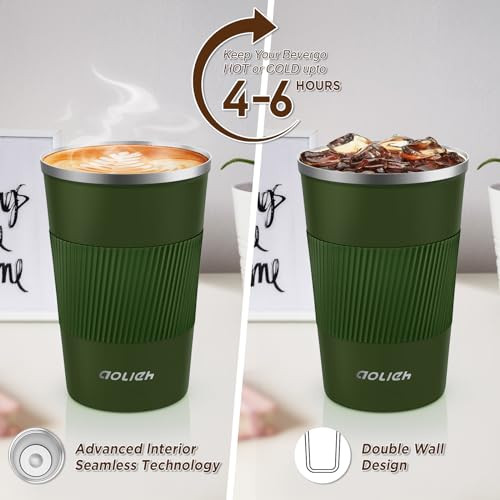 Aolieh Thermobögre, kávésbögre kifolyásmentes fedéllel, rozsdamentes acél utazóbögre - outlet termék