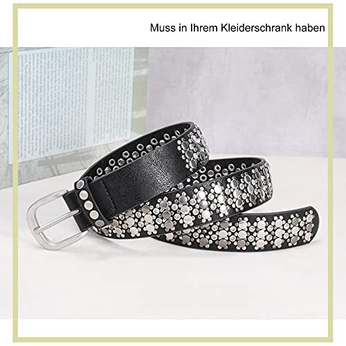 JasGood női szegecses öv csillogó strassz szegecsekkel, western bőr öv farmerhez - outlet termék