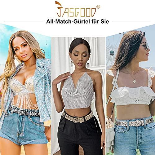 JasGood női szegecses öv csillogó strassz szegecsekkel, western bőr öv farmerhez - outlet termék