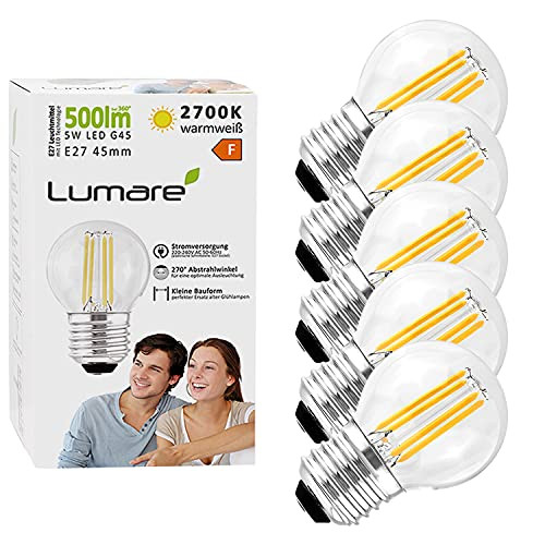 Lumare LED energiatakarékos izzó E27 G45 5 darabos, 5 watt, 500 lm, meleg fehér, 2700 - outlet termék