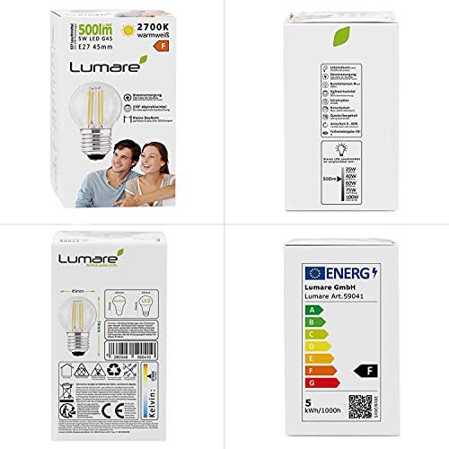 Lumare LED energiatakarékos izzó E27 G45 5 darabos, 5 watt, 500 lm, meleg fehér, 2700 - outlet termék