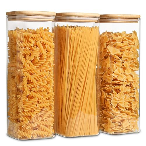 ComSaf üvegtároló edények fedéllel 2,1L 3 darabos, átlátszó, légmentes, bambusz - outlet termék