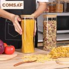 ComSaf üvegtároló edények fedéllel 2,1L 3 darabos, átlátszó, légmentes, bambusz - outlet termék