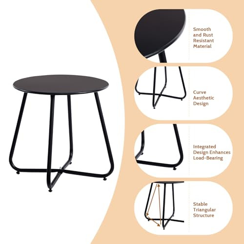 HollyHOME kerti asztal kerek, fém, fekete - outlet termék