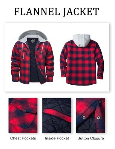 MAGCOMSEN férfi thermoing hosszú ujjú kapucnis flaneldzseki fekete, XXL - outlet termék