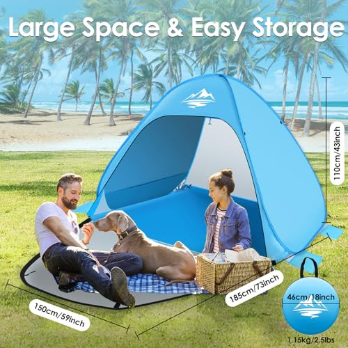 Pop Up strand sátor automata hordozható napvédő, 2-3 személyes, UPF 50+ UV védelem - outlet termék