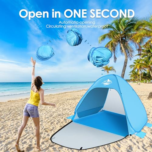 Pop Up strand sátor automata hordozható napvédő, 2-3 személyes, UPF 50+ UV védelem - outlet termék