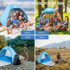 Pop Up strand sátor automata hordozható napvédő, 2-3 személyes, UPF 50+ UV védelem - outlet termék