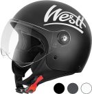 Westt Classic Sun Jet bukósisak, motoros sisak vintage stílus, matt fekete, ECE - outlet termék