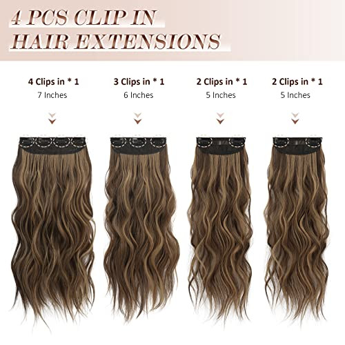 FESHFEN Clip-In hajhosszabbítás, 4 darabos, 50 cm, szintetikus hullámos haj, mézszőke - outlet termék
