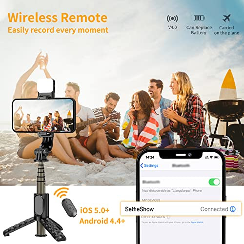 Bastone selfie állvány töltőfénnyel, 4 az 1-ben okostelefon állvány vezeték nélküli - outlet termék