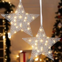   Lewondr 11.8 hüvelykes csillag alakú dekoratív függő dísz elemes, vasdrót LED - outlet termék