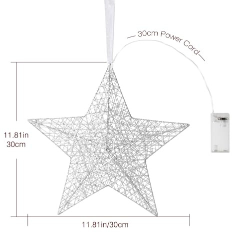Lewondr 11.8 hüvelykes csillag alakú dekoratív függő dísz elemes, vasdrót LED - outlet termék