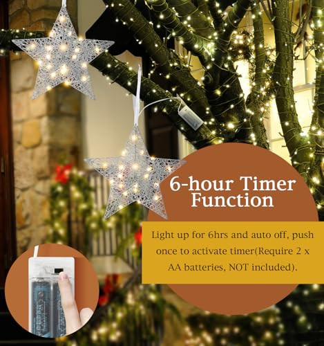 Lewondr 11.8 hüvelykes csillag alakú dekoratív függő dísz elemes, vasdrót LED - outlet termék