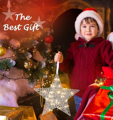 Lewondr 11.8 hüvelykes csillag alakú dekoratív függő dísz elemes, vasdrót LED - outlet termék