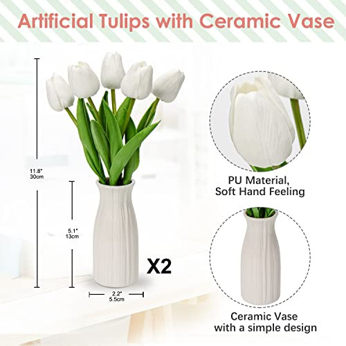 Briful 2 darabos mű tulipán kerámia vázával fehér - outlet termék