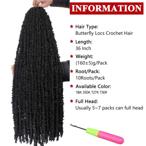 Xtrend 36 hüvelykes pillangó loknik horgolt haj (fekete) - outlet termék