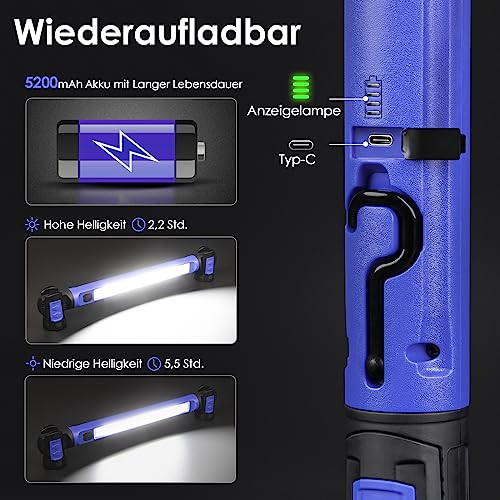 Work Light 2500LM LED munkalámpa 5200mAh, újratölthető, mágneses, akasztós, vezeték - outlet termék