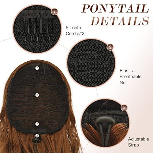 FESHFEN hosszú lófarok hajhosszabbítás húzózsinóros, hosszú, hullámos, göndör - outlet termék