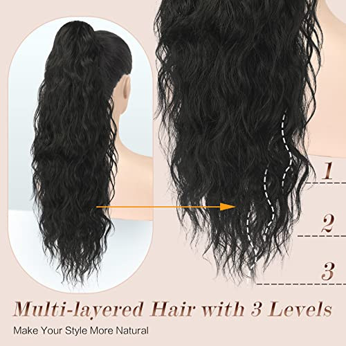 FESHFEN hosszú lófarok hajhosszabbítás húzózsinóros, hosszú, hullámos, göndör - outlet termék