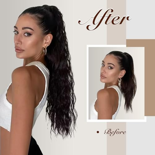 FESHFEN hosszú lófarok hajhosszabbítás húzózsinóros, hosszú, hullámos, göndör - outlet termék